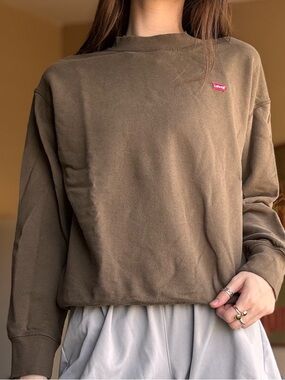 Levi's Olive Brown Crewneck Sweatshirt with Small Red Logo